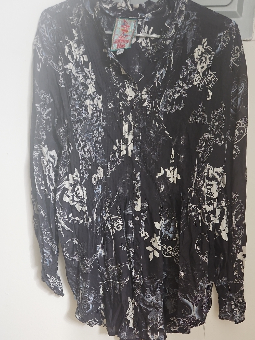 Johnny Was Black and White Floral Button-Down Shirt